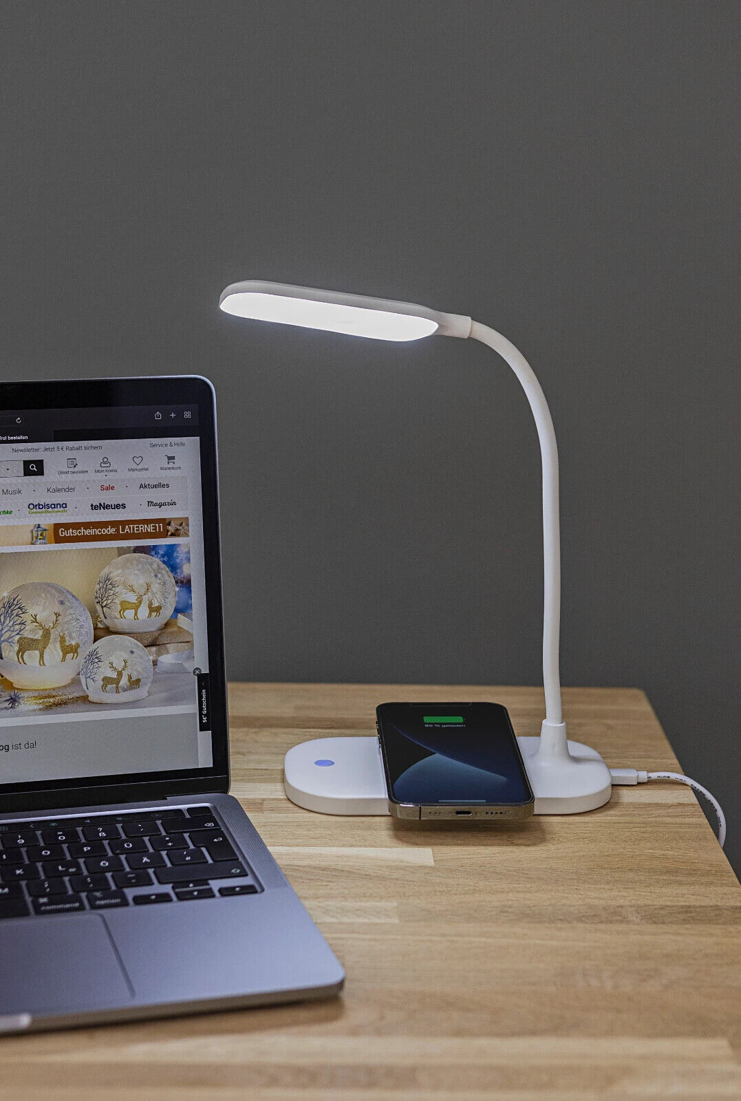 Tischlampe LED mit NFC Ladefunktion Kabellos Handy Laden Touch Sensor
