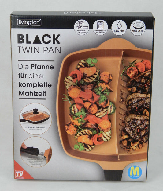 Livington Black Twin Pan 30cm Pfanne Bratpfanne Grillpfanne für Ceran, Induktion