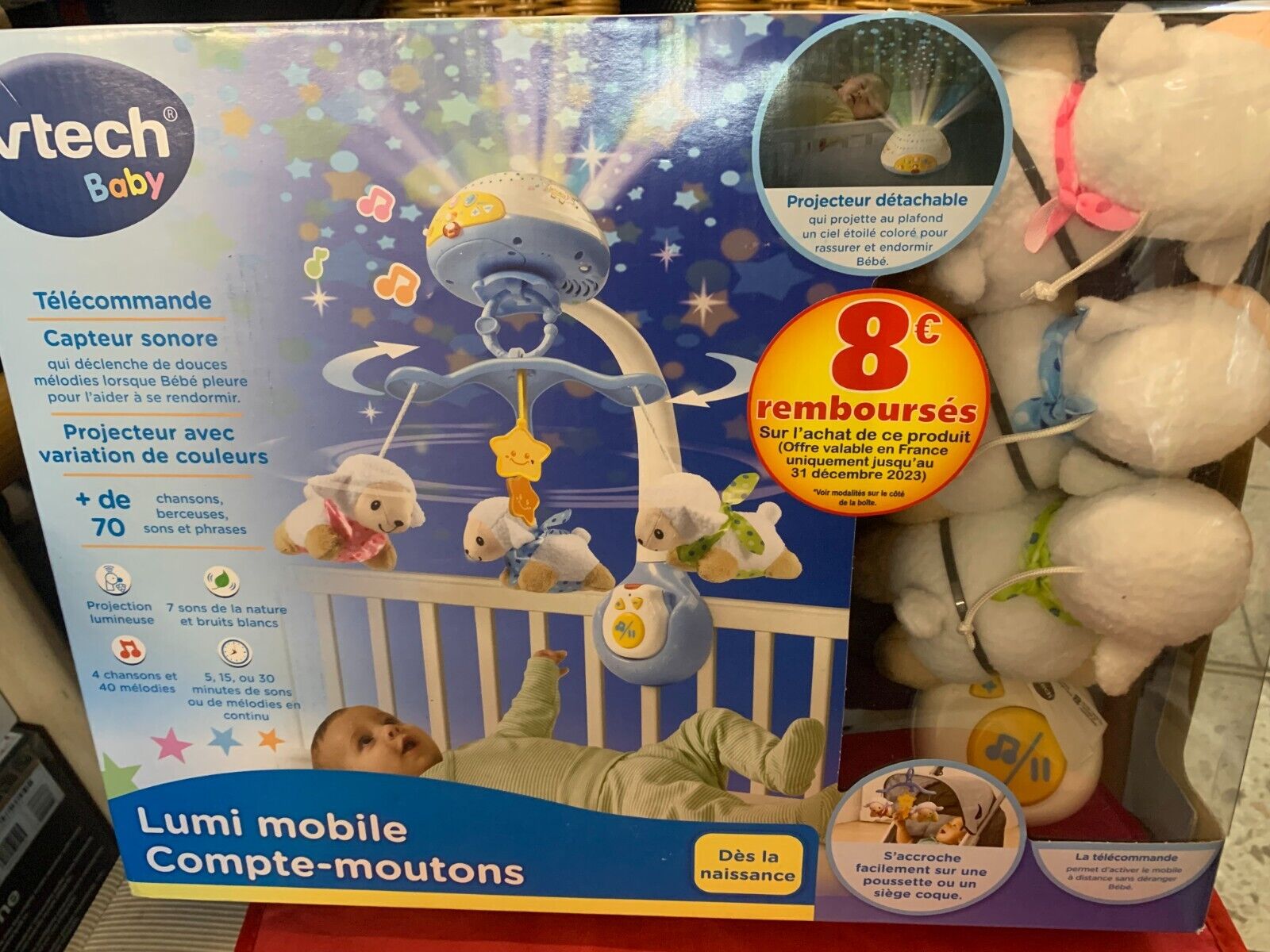 VTech Baby Schäfchen-Mobile – Buntes Mobile mit Plüsch-Schäfchen, Musik, Lichtpr