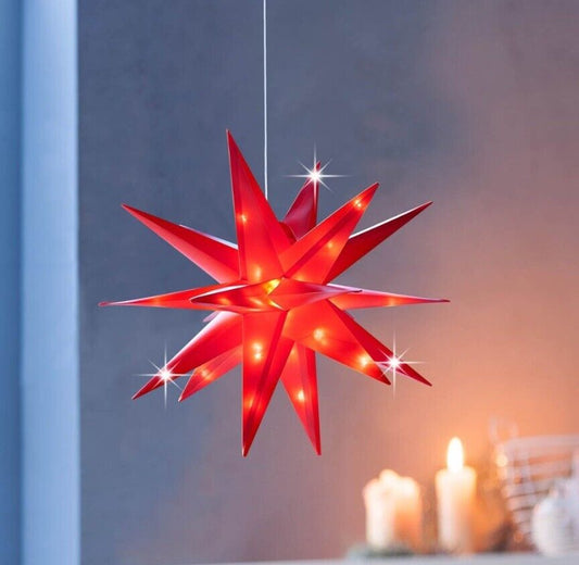 Stern Xmas LED Weihnachtsstern Deko Batteriebetrieben Timer Ø 12 cm Rot