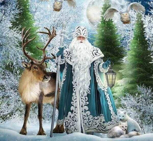 Diamond Painting Wald Nikolaus mit Rentier 40 x 50 cm Deko Basteln Wanddeko