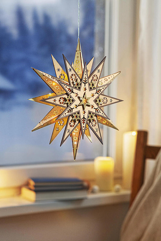 LED-Leuchtstern "Stella", Holz Ø 30 cm Dekoration LED Weihnachtsdeko Advent Deko