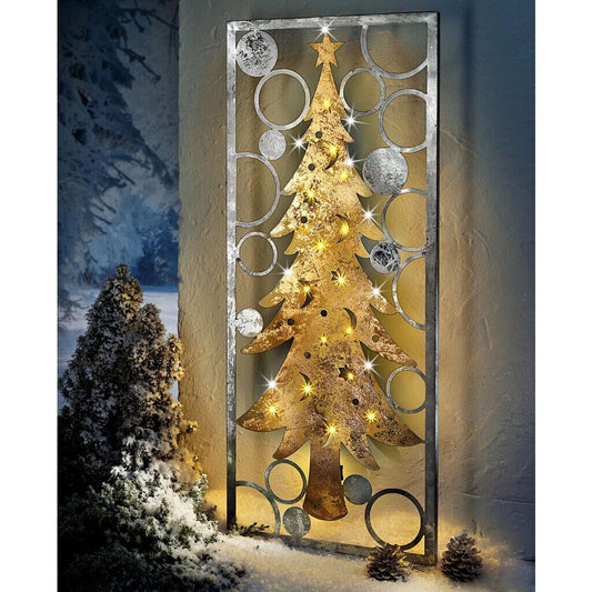 LED Gartenstecker Tanne inkl. Lichterkette Edle Metall 100cm Silber/Gold Deko