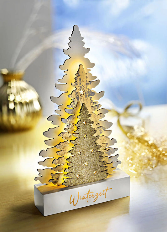 LED-Tanne "Wintergold" 30 cm Deko Advent Dekoration Weihnachten aus Holz