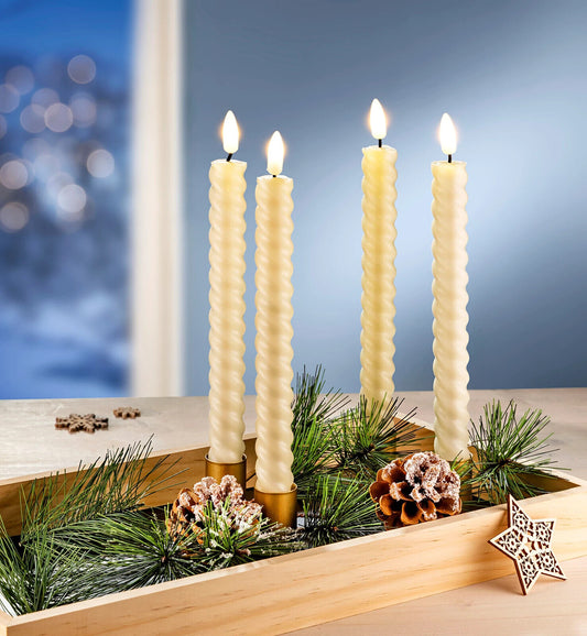LED-Stabkerzen "Twist" 4er Set (Farbe: elfenbein)