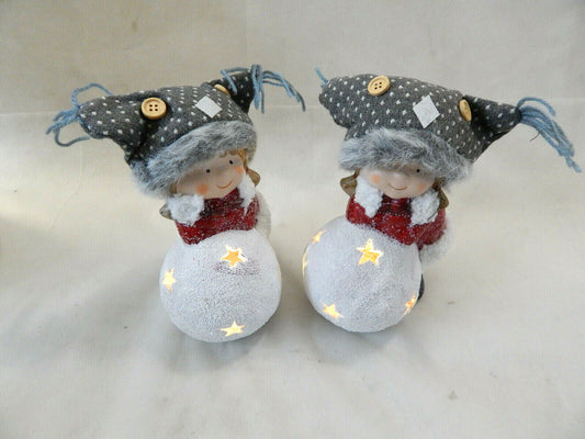 Deko Paar Winterkind "Aura  mit LED-Schneekugel, 2er-Set