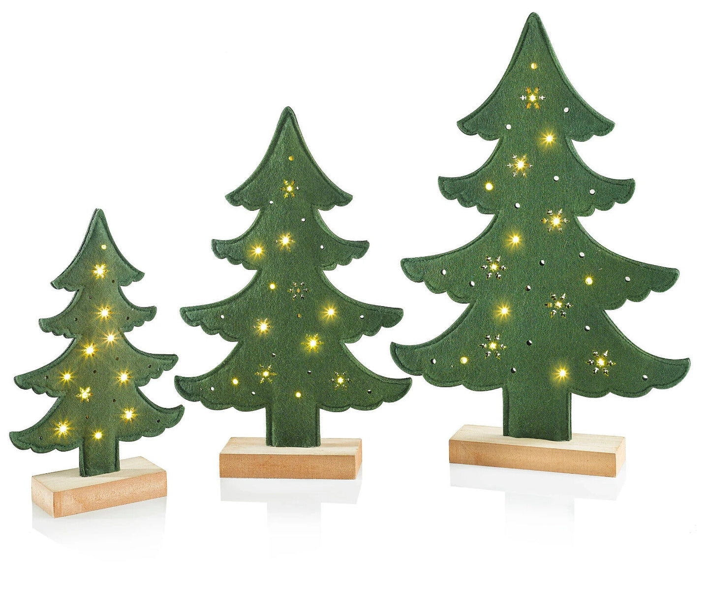 LED-Filztannen grün, 3er-Set Advent Deko Weihnachten Weihnachtsdeko Dekoration