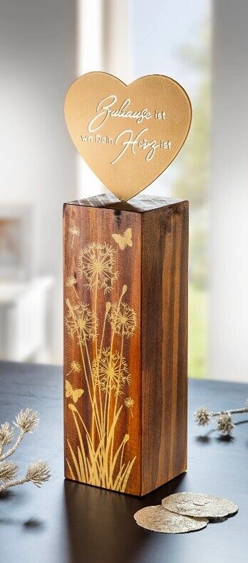 „Dekosockel "Golden Heart" “ Dekostück mit Herz und Ziermotiv  34 cm Kiefernholz