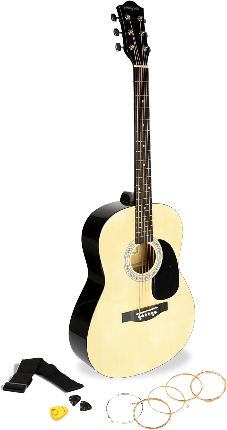 Martin Smith Akustikgitarre mit Gitarrensaiten, Gitarrenplektren & Gitarrengurt