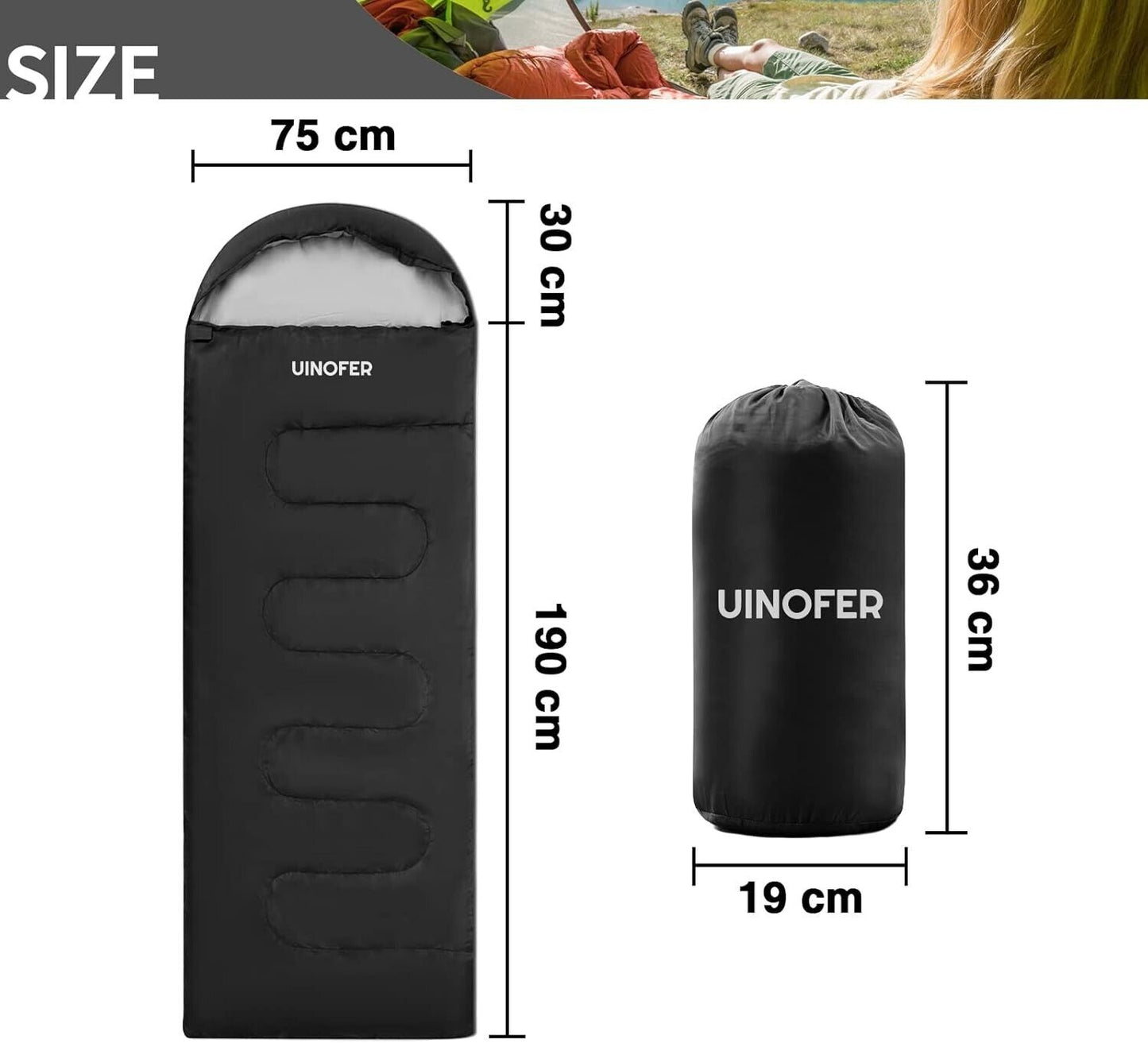 UINOFER Schlafsack Outdoor mit kompakter Aufbewahrungstasche