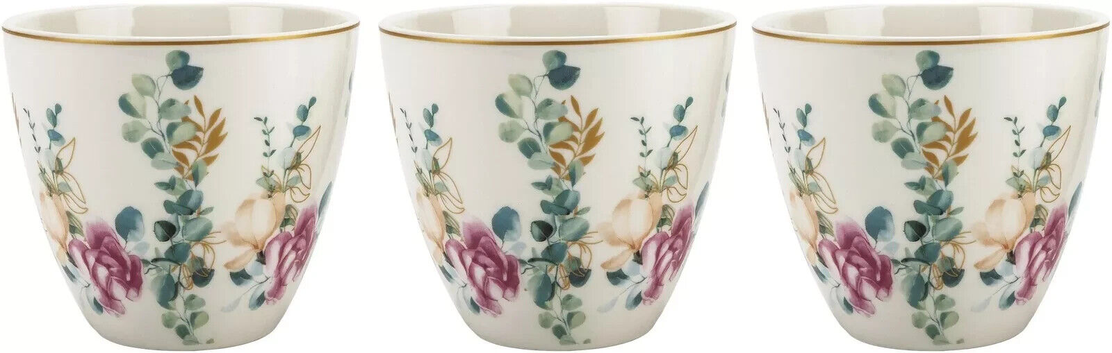 Becher Rosalind 3er-Set Beige Für je 350 ml feinem Porzellan Goldschimmernd