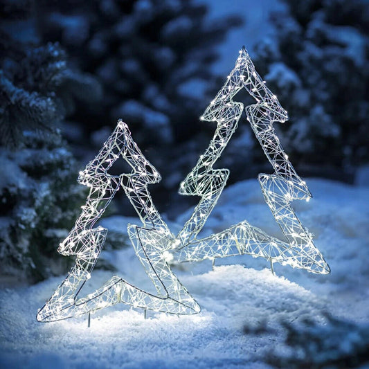 LED-Deko Tannenbaum 2er-Set, silber aus Metall LED Advent Deko Weihnachten
