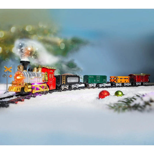 LED Weihnachtszug Wonderland Zubehör 14-tlg Lokomotive 4 Waggons 88 cm