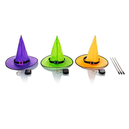LED-Hexenhut 3er-Set Deko Beleuchtung Garten Batterie Timer Dekoration Halloween