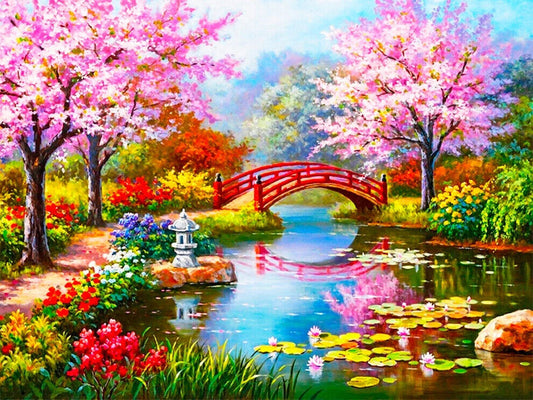 Diamond Painting "Brücke am See" 40 x 50 cm Deko Basteln Wanddeko Wohnungsdeko