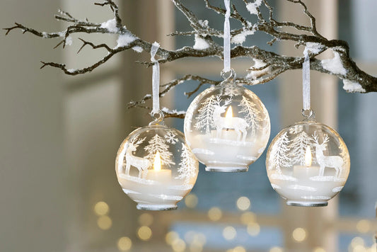 LED-Hängedeko "Winterwald" 3er-Set Weihnachtsdeko Dekoration Kugeln Glas