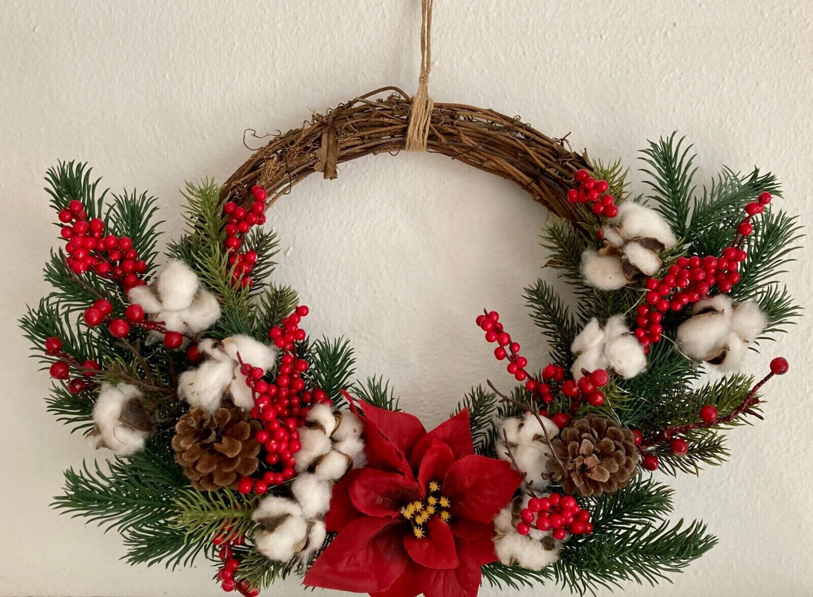 Türkranz mit Weihnachtsstern Dekokranz mit LED´s beleuchtet Weihnachten 40cm