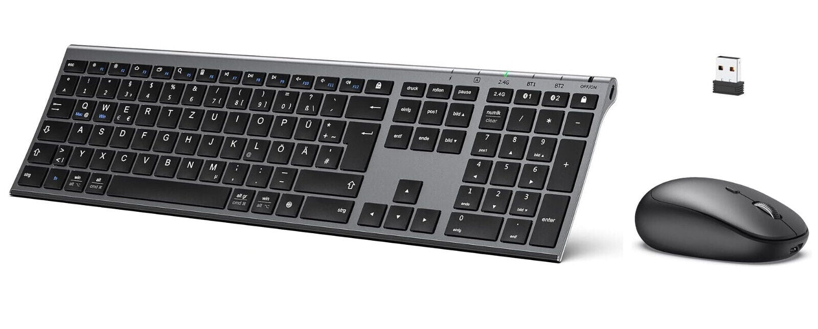 Bluetooth Tastatur und Maus, QWERTZ Dualmodus (Bluetooth 4.2+2.4G) in Grau