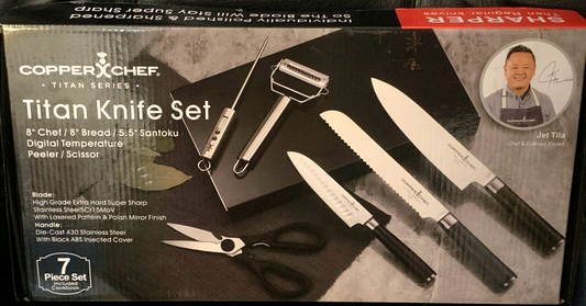 COPPER CHIEF TITAN Set Küchen Messer-Set mit Thermometer Schere & Sparschäler
