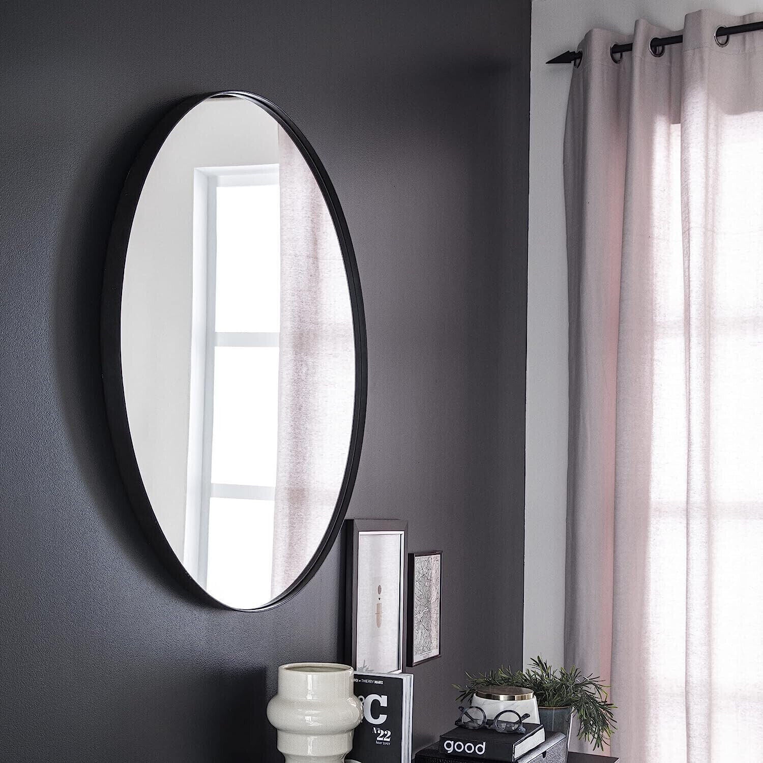 Wandspiegel Spiegel Rund FOCALE Ø 81cm Hängespiegel Wandspiegel Groß in schwarz