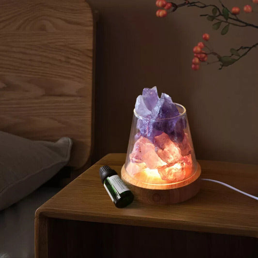 Tisch-Kristall-Salz-Steinlampe mit Aroma-Therapie, USB, wiederaufladbar