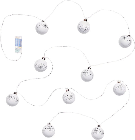 LED Lichterkette White Christmas Star 10 Glaskugeln Weihnachten 270 cm