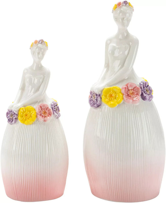 LED Porzellan Figuren Blütenmädchen 2er Set Deko 21/26 cm rosa