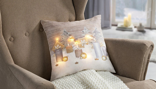 LED-Kissenhülle "Kerzenzauber" 40x40 cm Kissenbezug LED Advent Deko Weihnachten