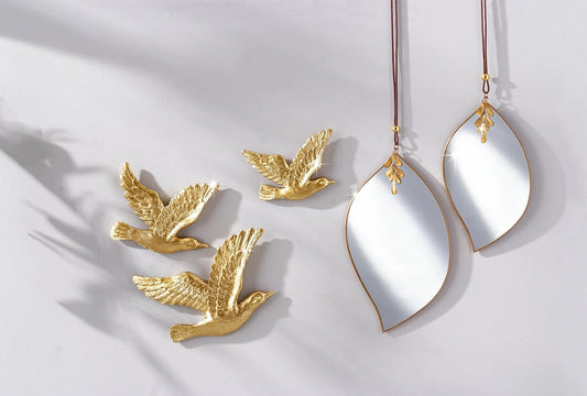 Wanddeko Birds Goldglänzend 3er-Set 21 cm groß  rückseitiger Aufhängung B-WARE
