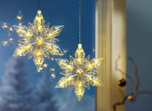LED-Hängedeko "Eiskristall", 2er-Set Deko Advent Dekoration Weihnachtsdeko LED