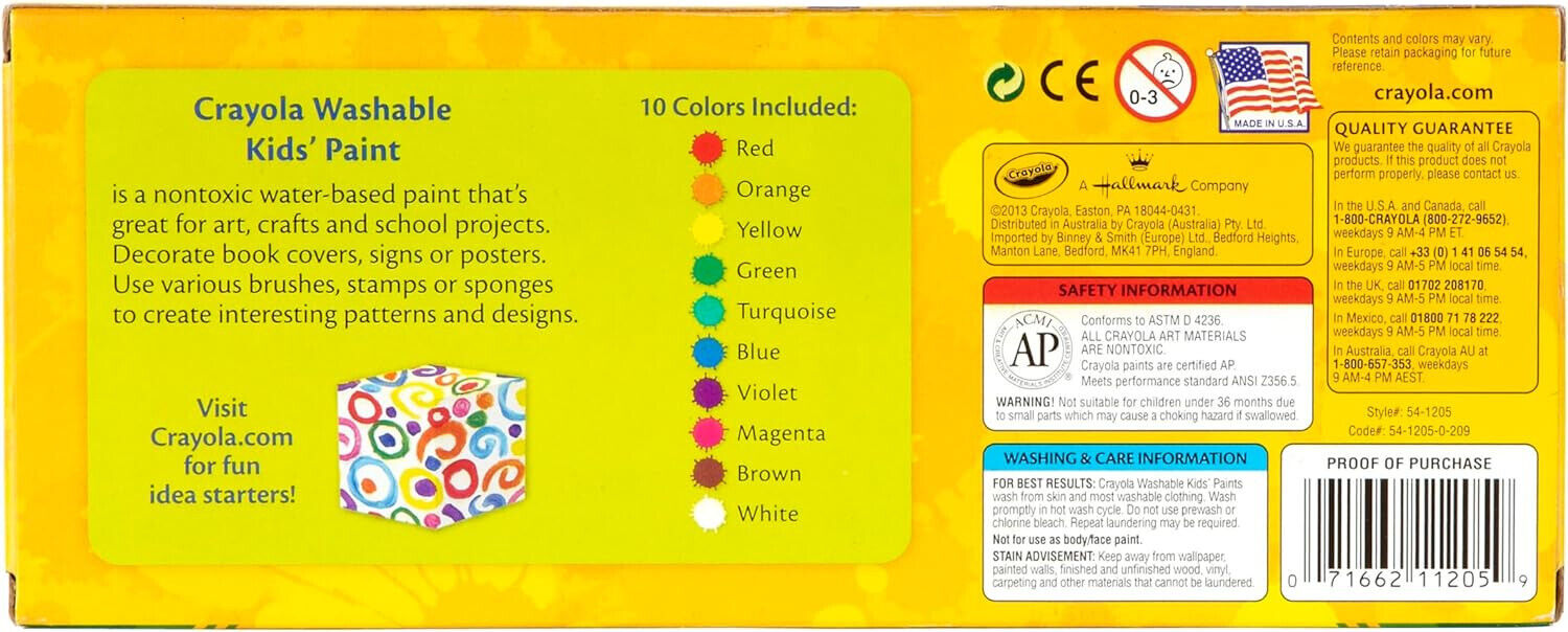 CRAYOLA 54-1205 - 10 Aus und Abwaschbare Farben Kinder Fingergarben Finger Farbe