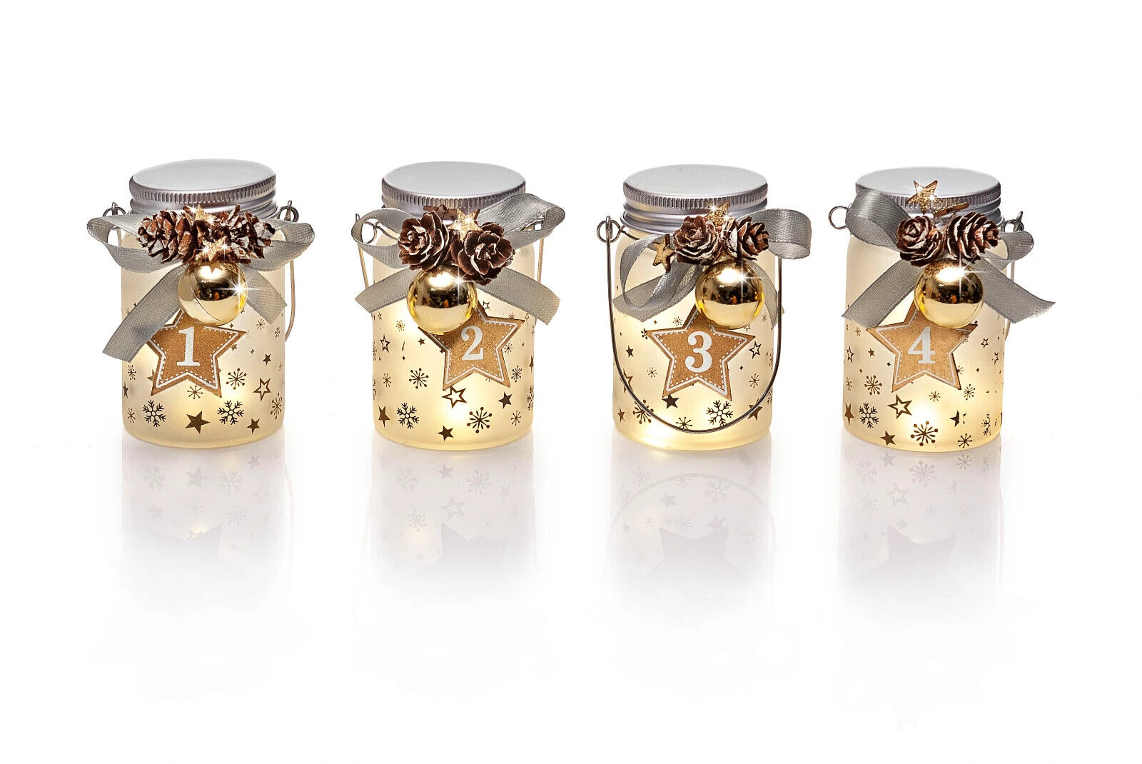 LED- Glasleuchten "Advent" 4er-Set Advent Deko Weinachtsdekoration Schraubglas