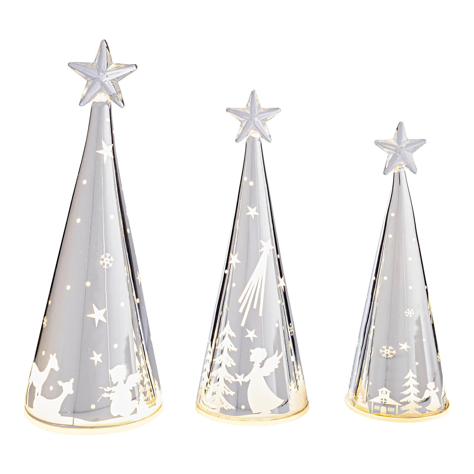 LED-Glaskegel "Engelswald" Silber, 3er-Set