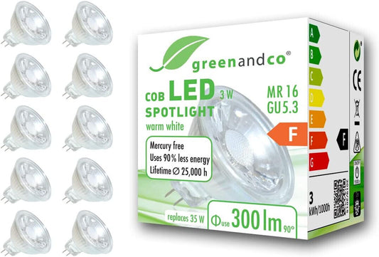 10x CRI 90+ MR16 GU5.3 LED Spot, 6W 360 lm 110° 3000K warmweiß 12V AC/DC