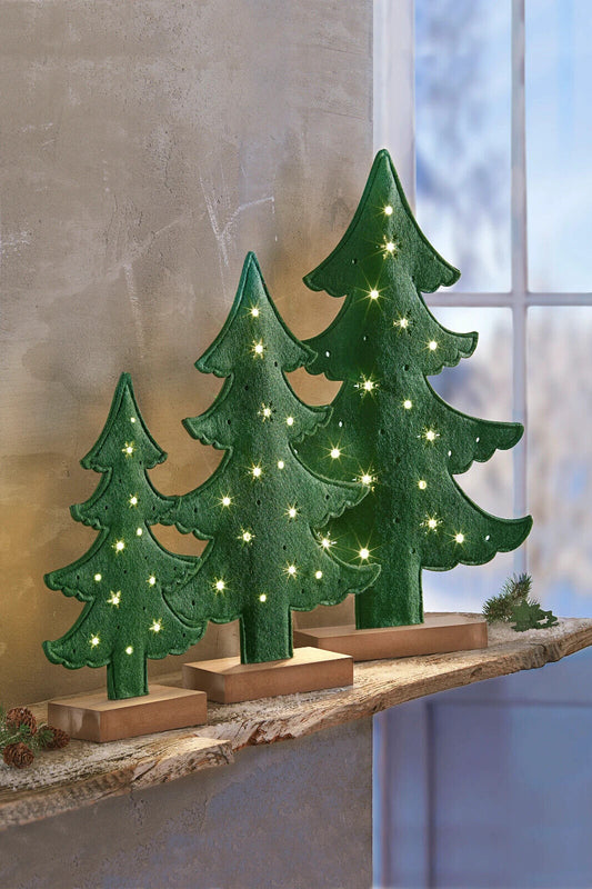 LED-Filztannen grün, 3er-Set Advent Deko Weihnachten Weihnachtsdeko Dekoration