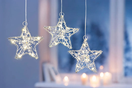 LED-Hängedeko Sterne "Pearl" 3er-Set Advents Weihnachtssterne Dekoration