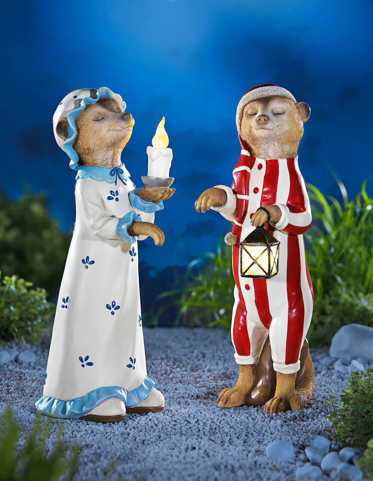 LED-Dekofiguren Erdmännchen "Schlafwandler" 2er-Set