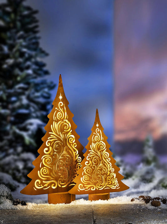 LED-Tanne "Ornament" 2er-Set Advent Deko Weihnachtsdeko Dekoration Metall Braun