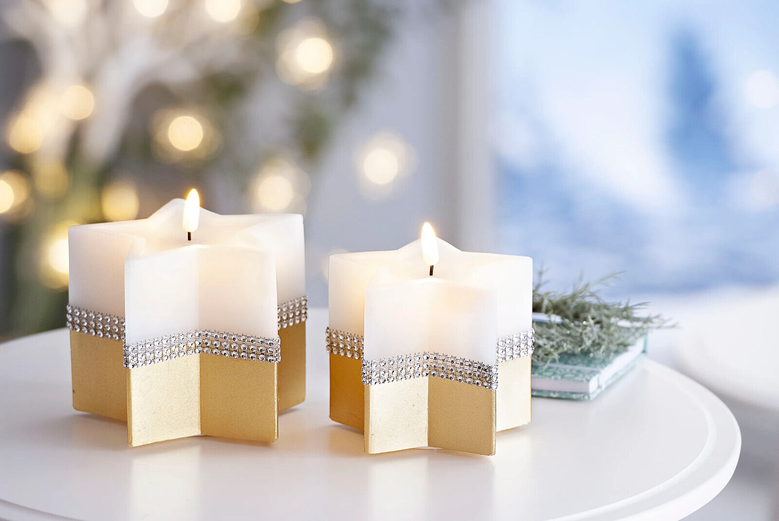LED-Kerzen "Stars" 2er Set Echtwachskerzen Advent Deko Weihnachtsdeko Dekoration