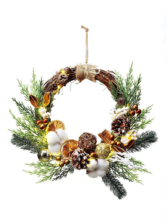 Lichterkranz LED Dekokranz Winter Weihnachten Ø 38 cm Deko Rattan braun